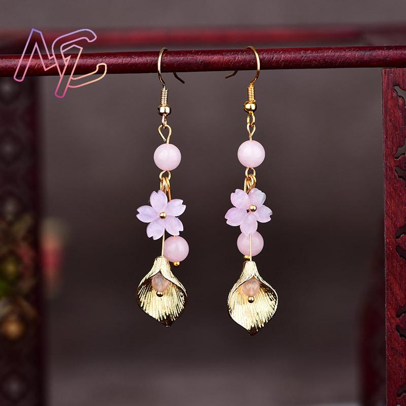 Pink Natural Jade Flower Earri - Vintage Item ulasan dan harga