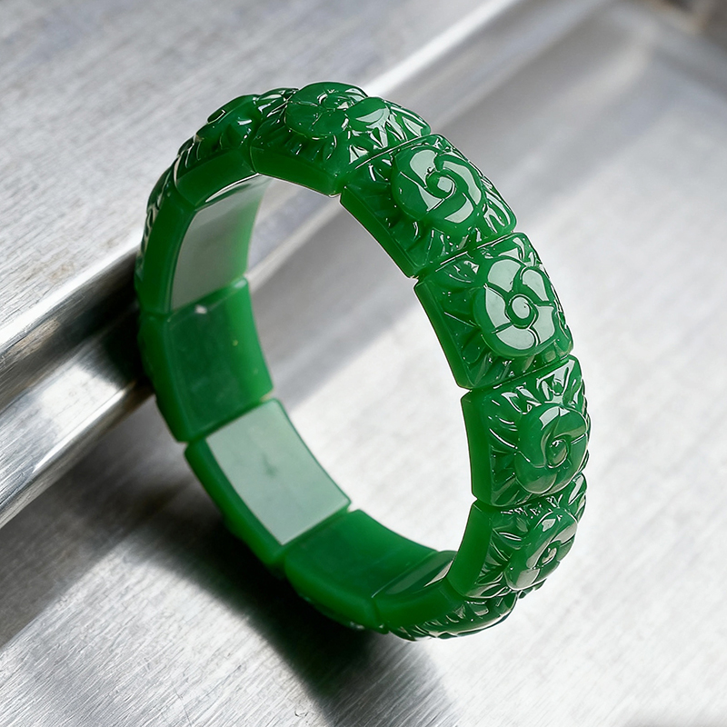 Real Jade Flower Bracelet Bang - Vintage Item ulasan dan harga